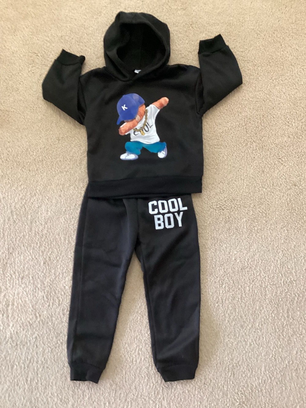 SHEIN Black Kids Hoodie & Joggers Set with Blue Graphic
